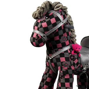 راکر اسب کودک چوبی شطرنجی گل دار خاکستری -اسباب بازی